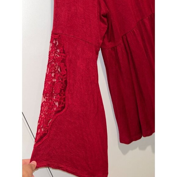 Torrid Baby Doll Top Womens 2x Burgundy Lace Sleeve Stretch asymmetrical hem - Picture 2 of 9